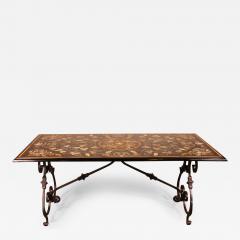 Table In Marble Marquetry And Wrought Iron Base Italy - 2530155
