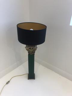 Table Lamp 19th Century Carved Wood Capital Mounted on Green Lucite - 1081001