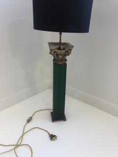 Table Lamp 19th Century Carved Wood Capital Mounted on Green Lucite - 1081004