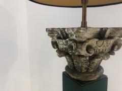 Table Lamp 19th Century Carved Wood Capital Mounted on Green Lucite - 1081005