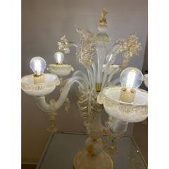 Table Lamp 5 Arms Murano Glass in White and Gold - 4460580