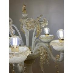 Table Lamp 5 Arms Murano Glass in White and Gold - 4460582