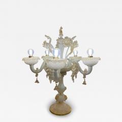 Table Lamp 5 Arms Murano Glass in White and Gold - 4460864