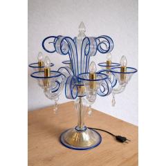 Table Lamp Murano Glass 5 Arms in Clear and Blue - 4460681