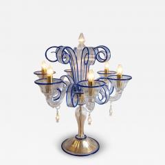 Table Lamp Murano Glass 5 Arms in Clear and Blue - 4460875
