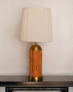 Table Lamp in Rattan and Brass from the 70s Complete with Fabric Lampshade - 3349685
