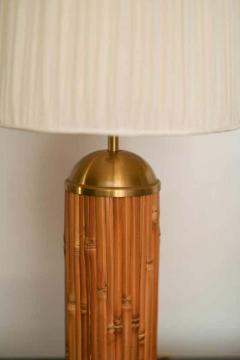 Table Lamp in Rattan and Brass from the 70s Complete with Fabric Lampshade - 3349687