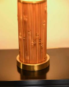 Table Lamp in Rattan and Brass from the 70s Complete with Fabric Lampshade - 3349688