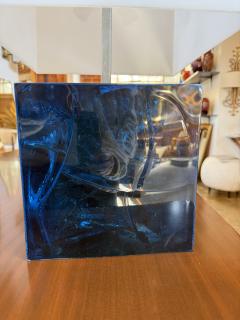 Table Lamp with Blue Murano Glass Base and Acrylic Shade 1970s - 4518616
