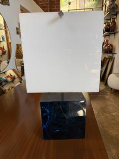 Table Lamp with Blue Murano Glass Base and Acrylic Shade 1970s - 4518617