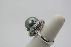 Tahitian South Seas Black Pearl Ring with Diamond Surround - 3448984