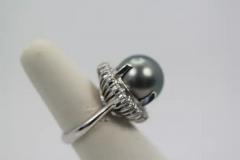 Tahitian South Seas Black Pearl Ring with Diamond Surround - 3448987