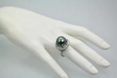 Tahitian South Seas Black Pearl Ring with Diamond Surround - 3449024