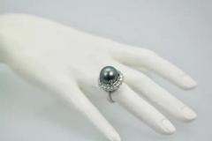 Tahitian South Seas Black Pearl Ring with Diamond Surround - 3449034