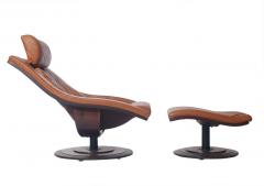 Takashi Okamura Mid Century Danish Modern Rosewood Leather Swivel Lounge Chair Ottoman Set - 1958512