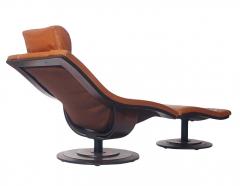 Takashi Okamura Mid Century Danish Modern Rosewood Leather Swivel Lounge Chair Ottoman Set - 1958513