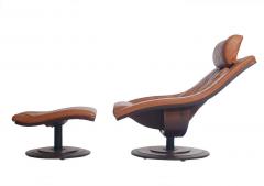 Takashi Okamura Mid Century Danish Modern Rosewood Leather Swivel Lounge Chair Ottoman Set - 1958520