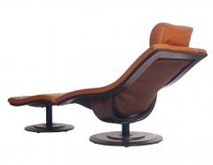 Takashi Okamura Mid Century Danish Modern Rosewood Leather Swivel Lounge Chair Ottoman Set - 1958521
