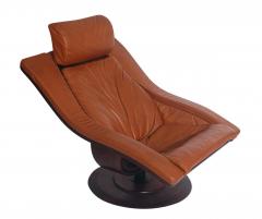 Takashi Okamura Mid Century Danish Modern Rosewood Leather Swivel Lounge Chair Ottoman Set - 1958527