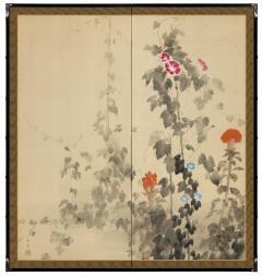 Takeda Koy Hollyhocks Morning Glories and Maltese Cross ca 1925 - 2594571