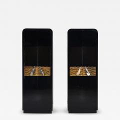 Tall Black Lacquer Cabinets with Horn Handles by Alessandro for Baker - 2086912