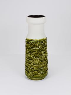 Tall Brutalist Op Art Green White Terracotta Floor Vase Austria 1970s - 4228205