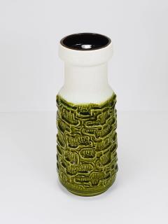 Tall Brutalist Op Art Green White Terracotta Floor Vase Austria 1970s - 4228208