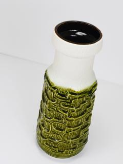 Tall Brutalist Op Art Green White Terracotta Floor Vase Austria 1970s - 4228209