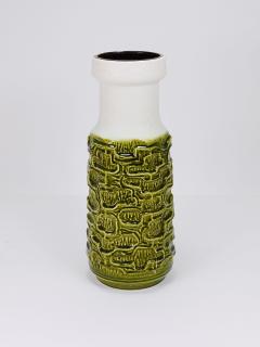 Tall Brutalist Op Art Green White Terracotta Floor Vase Austria 1970s - 4228215