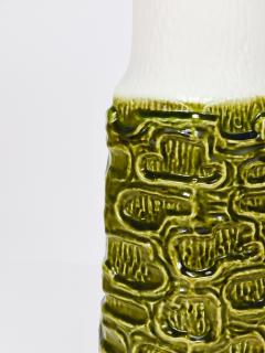 Tall Brutalist Op Art Green White Terracotta Floor Vase Austria 1970s - 4228216