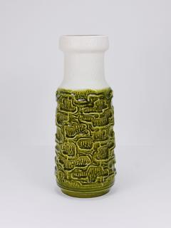 Tall Brutalist Op Art Green White Terracotta Floor Vase Austria 1970s - 4228217