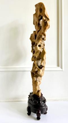 Tall Elegant Chinese Scholar Rock Yellow Taihu Stone on Wood Stand - 4560687