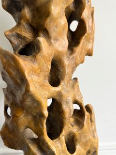 Tall Elegant Chinese Scholar Rock Yellow Taihu Stone on Wood Stand - 4560697