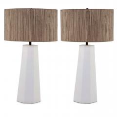 Tall Geometric Shaped White Plaster Lamp - 1934551