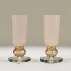 Tall Italian Murano rose pink glass urn upligthers with decorative fluted ball - 4507886