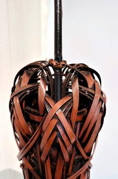 Tall Japanese Sooted Bamboo Ikebana Floor Basket Mingei Meiji Taisho Period - 4518756