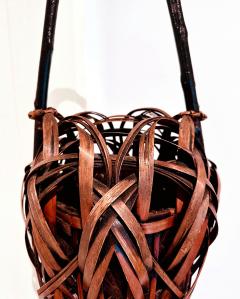 Tall Japanese Sooted Bamboo Ikebana Floor Basket Mingei Meiji Taisho Period - 4518758