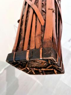 Tall Japanese Sooted Bamboo Ikebana Floor Basket Mingei Meiji Taisho Period - 4518762