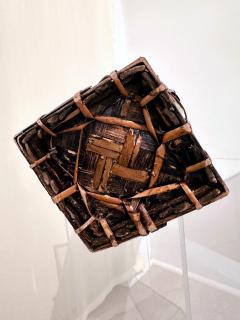 Tall Japanese Sooted Bamboo Ikebana Floor Basket Mingei Meiji Taisho Period - 4518763