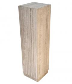 Tall Midcentury Italian Post Modern Fluted Travertine Marble Pedestal Table - 3627806
