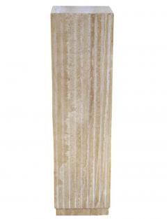 Tall Midcentury Italian Post Modern Fluted Travertine Marble Pedestal Table - 3627809