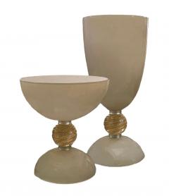 Tall Murano Glass Pedestal Vase with Gold Inclusions - 4562838