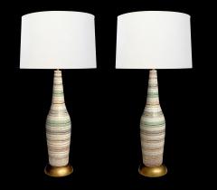 Tall Pair 1960s Bottle form Striped Ceramic Lamps with Crackle Glaze Finish - 4523953