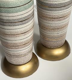 Tall Pair 1960s Bottle form Striped Ceramic Lamps with Crackle Glaze Finish - 4523958