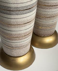 Tall Pair 1960s Bottle form Striped Ceramic Lamps with Crackle Glaze Finish - 4523960