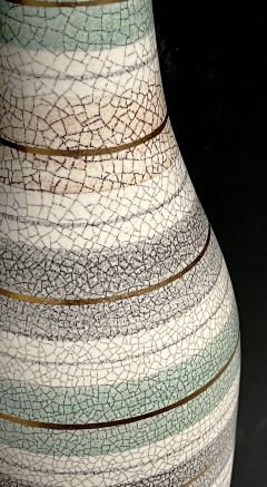 Tall Pair 1960s Bottle form Striped Ceramic Lamps with Crackle Glaze Finish - 4523961