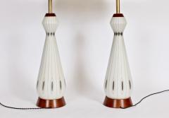 Tall Pair White Glass Table Lamps with Painted Sterling Overlay 1950s - 1593888
