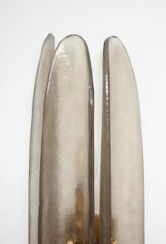Tall Pair of Smoked Grey Taupe Murano Three Glass and Brass Sconces Italy 2022 - 2654157