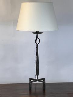 Tall Patinated Wrought Iron Table Lamp with Custom Parchment Shade - 4722456