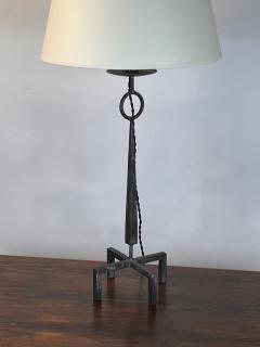 Tall Patinated Wrought Iron Table Lamp with Custom Parchment Shade - 4722457